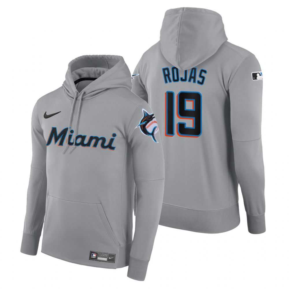 Men Miami Marlins 19 Rojas gray road hoodie 2021 MLB Nike Jerseys